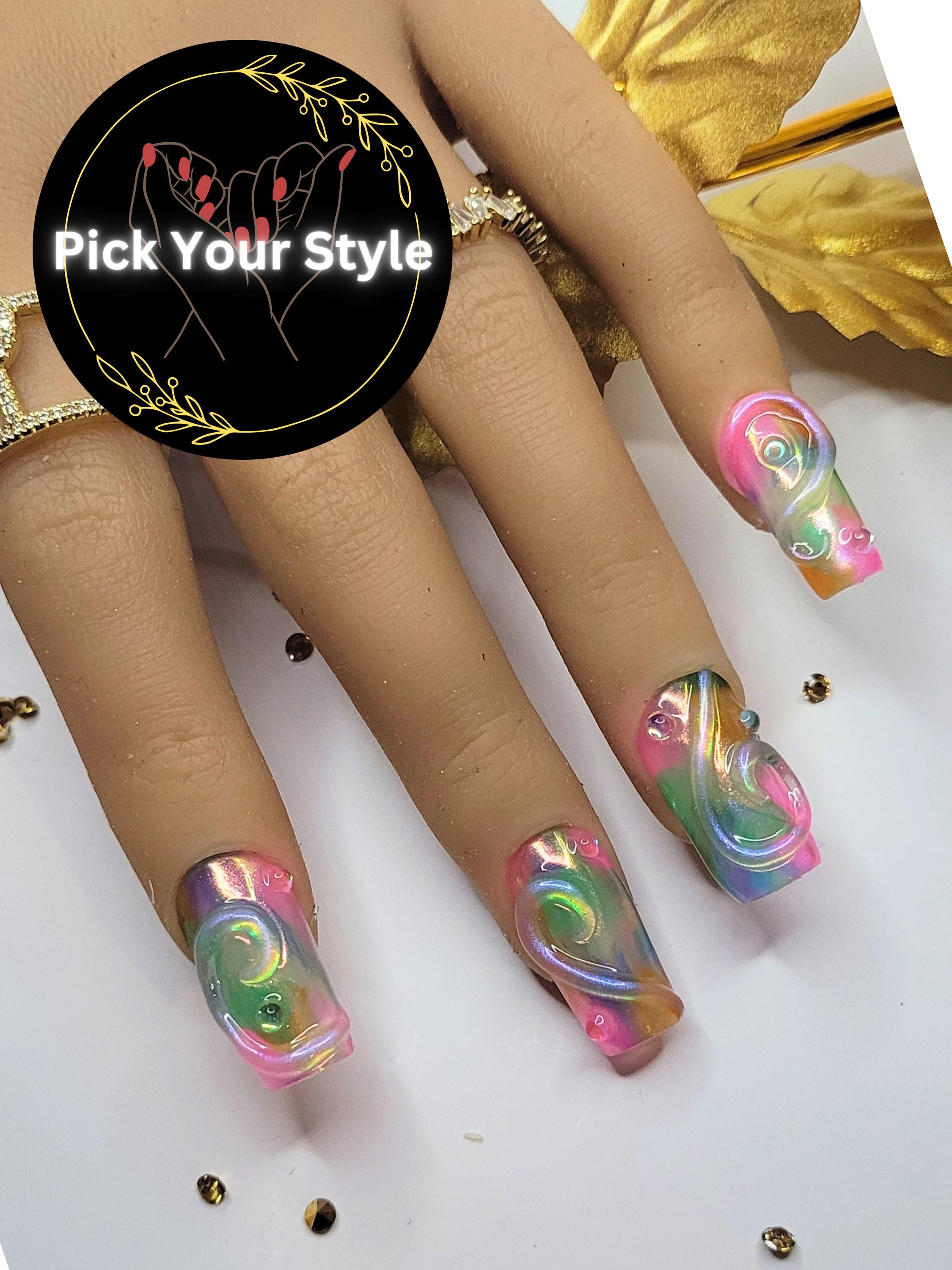 Rainbow Swirls Press Ons