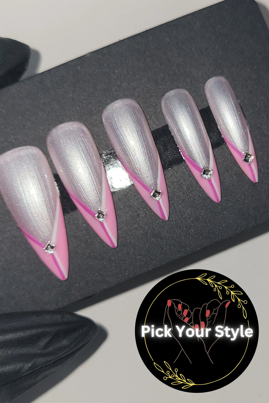 Pink Diamond Tips Press Ons