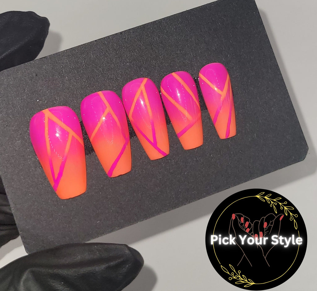 Pink and Orange Sunset Press Ons