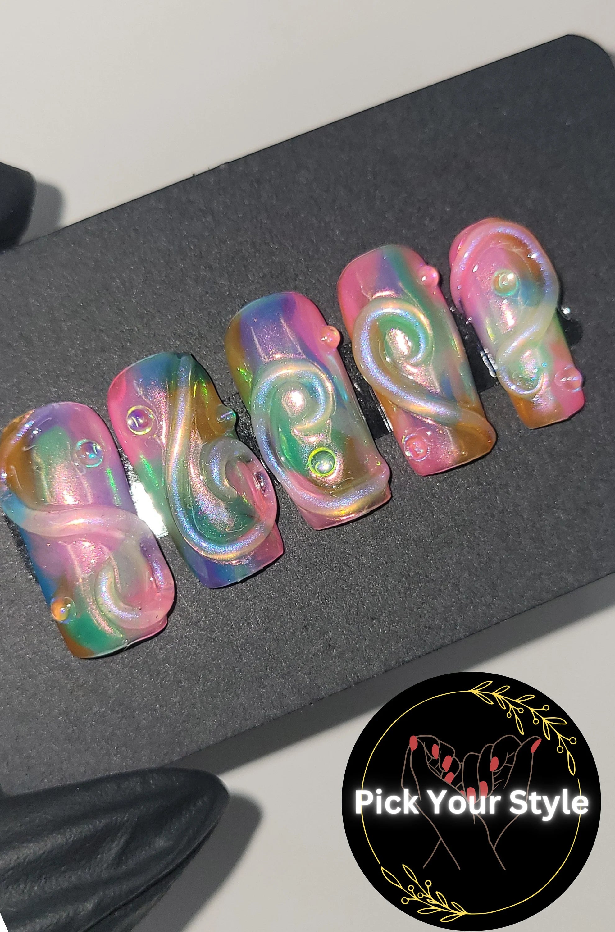 Rainbow Swirls Press Ons